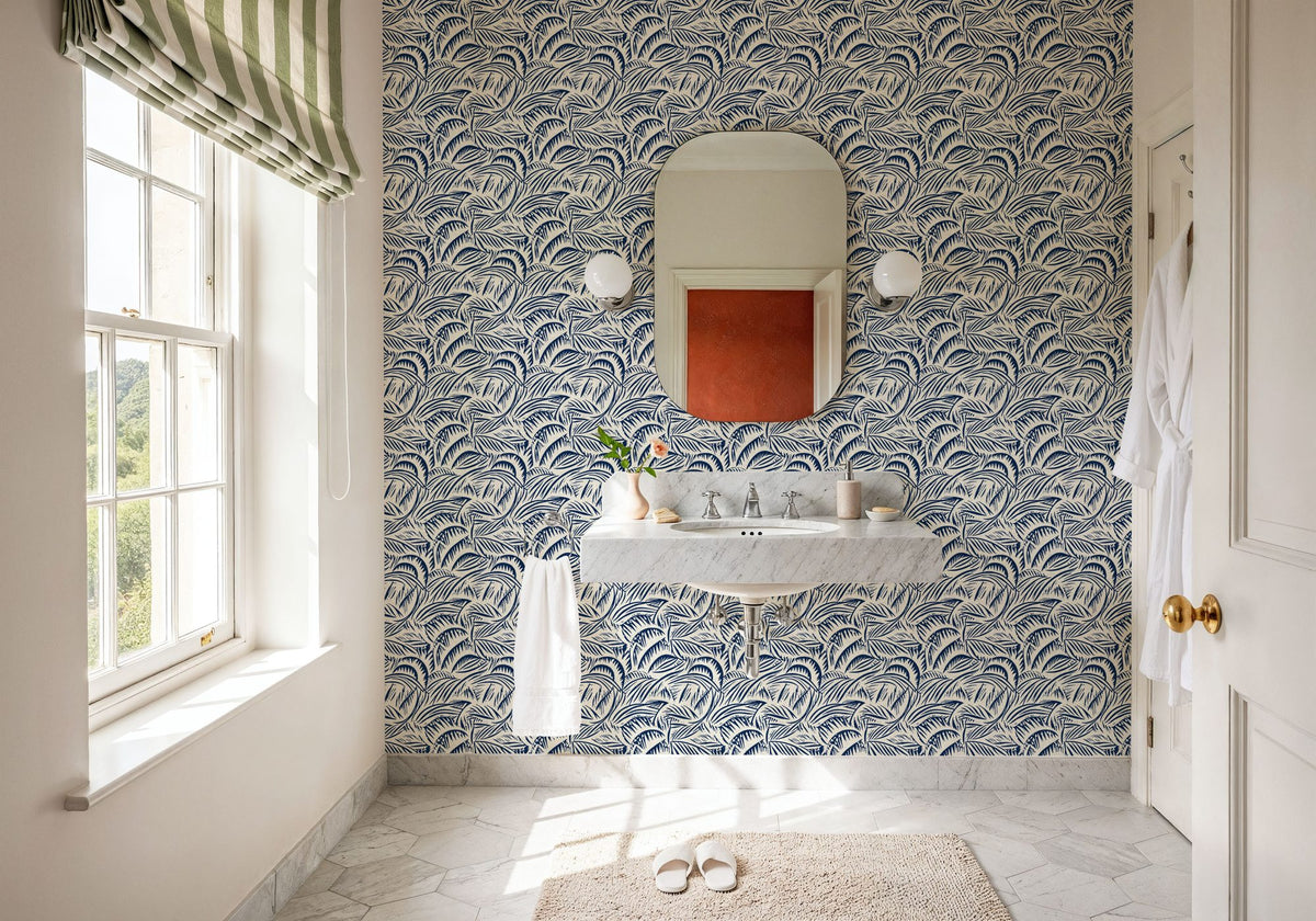 Swaying Leaves, Royal Blue Mural Wallpaper - room preview 02