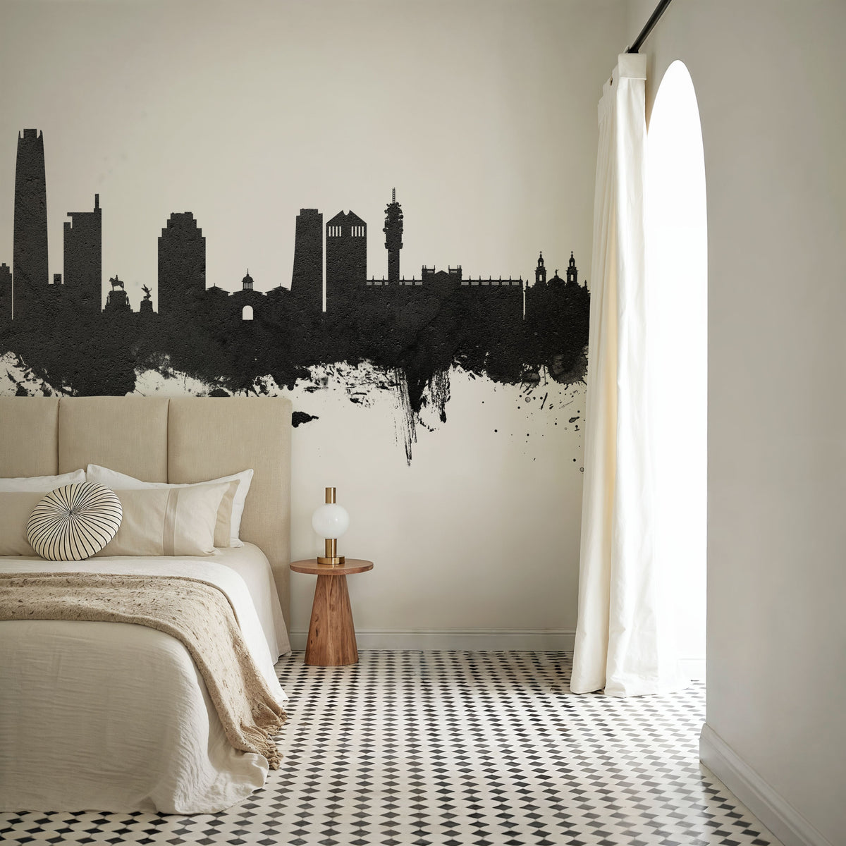Santiago De Chile Skyline Black & White Mural Wallpaper - room preview 02