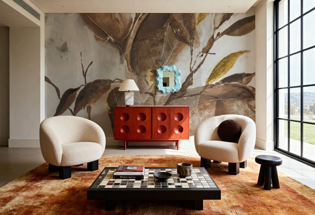Gilded Leaf Collage I Mural Wallpaper - Warm Tone - room preview 02