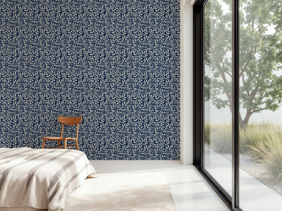 Hedge in Bloom, Indigo Blue Mural Wallpaper - room preview 02