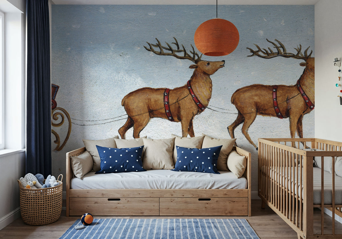 Deck the Halls Reindeer Mural Wallpaper - room preview 02
