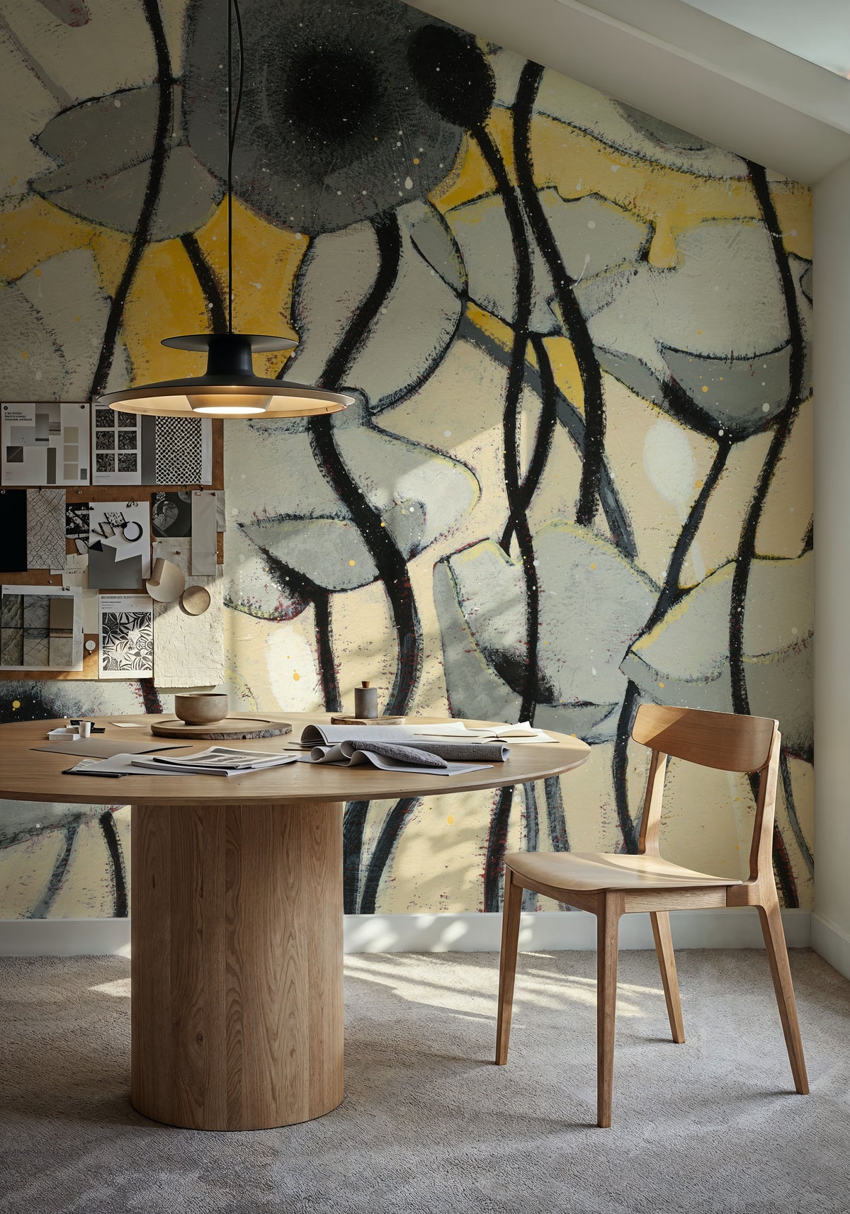 Snow Day Gray Flower Mural Wallpaper - room preview 02