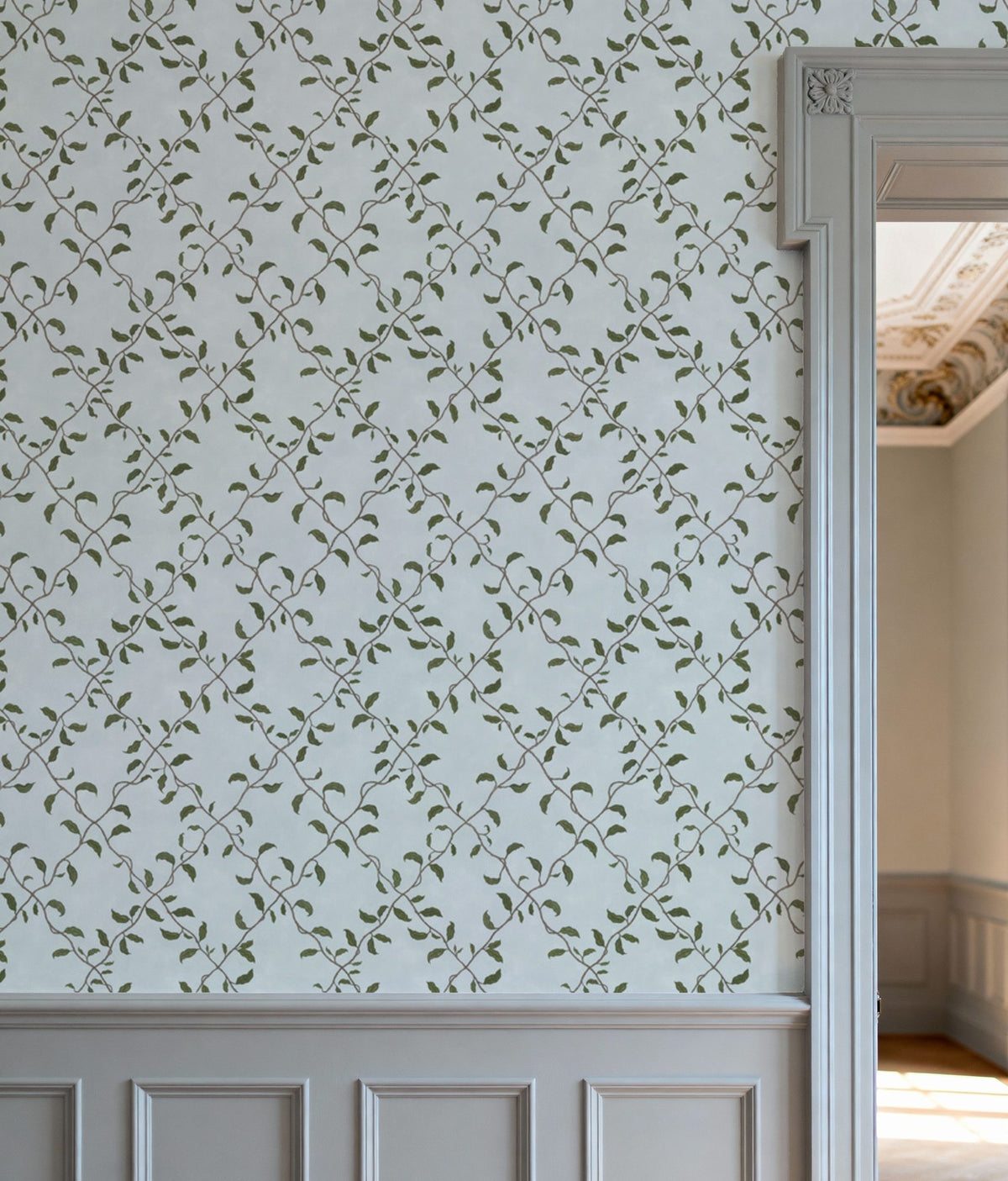 Emerald Trellis Petite, Sky Mural Wallpaper - room preview 02
