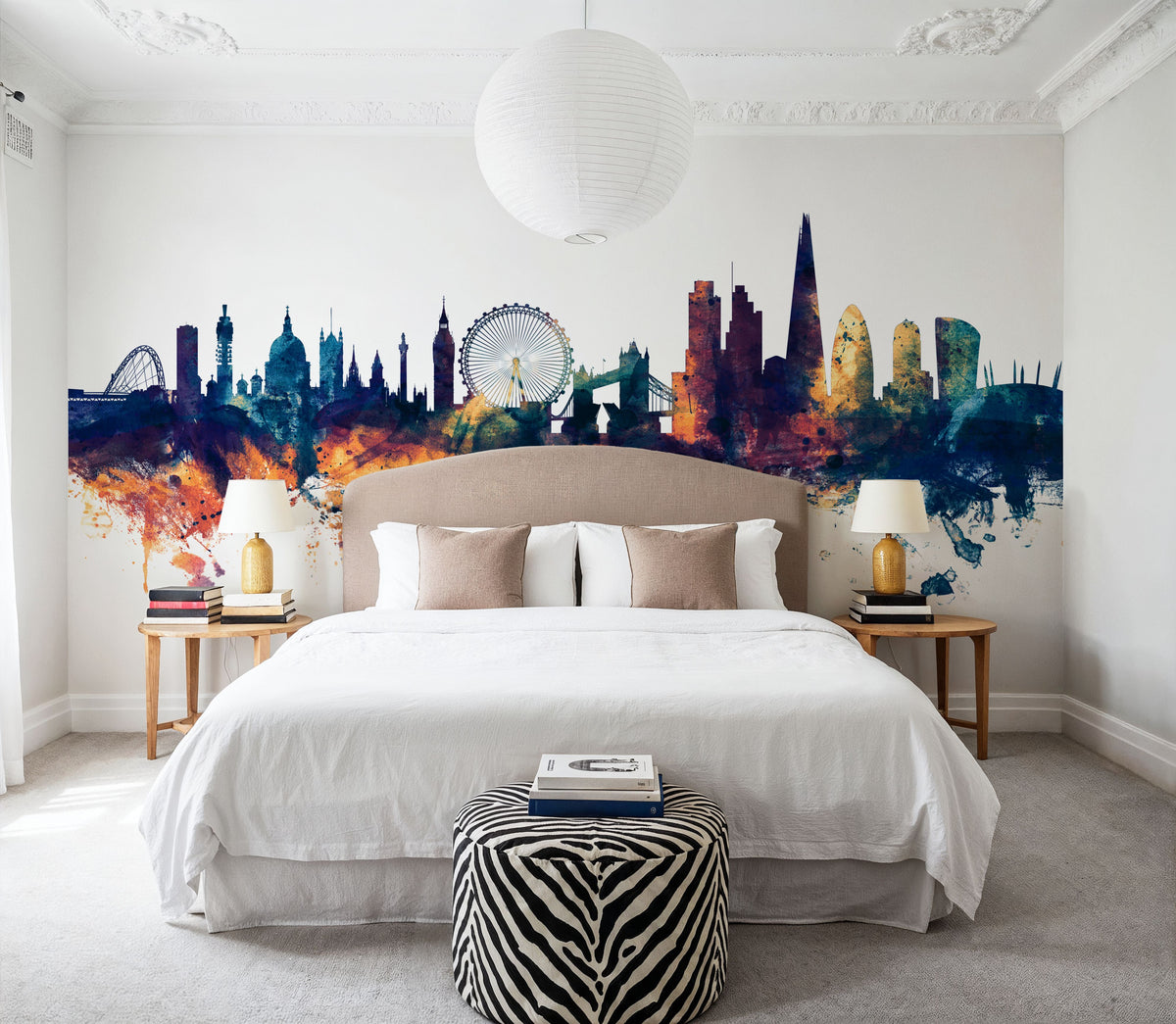 London Skyline Blue & Bronze Mural Wallpaper - room preview 02