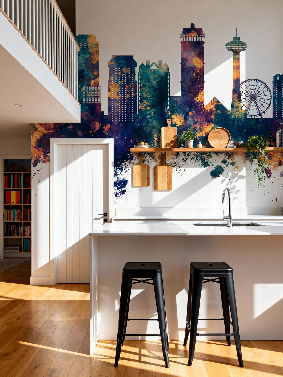 Niagara Falls Skyline Blue & Bronze Mural Wallpaper - room preview 02