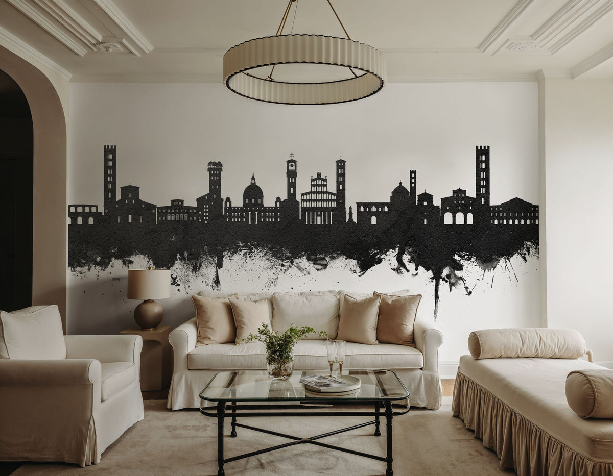 Lucca Italy Skyline Black & White Mural Wallpaper - room preview 02
