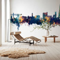 Warrington England Skyline Blue & Bronze Mural Wallpaper - room preview 02