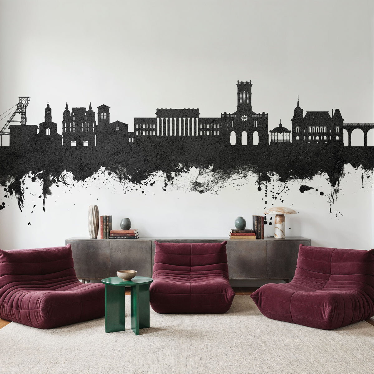 Saint-Étienne France Skyline Black & White Mural Wallpaper - room preview 02