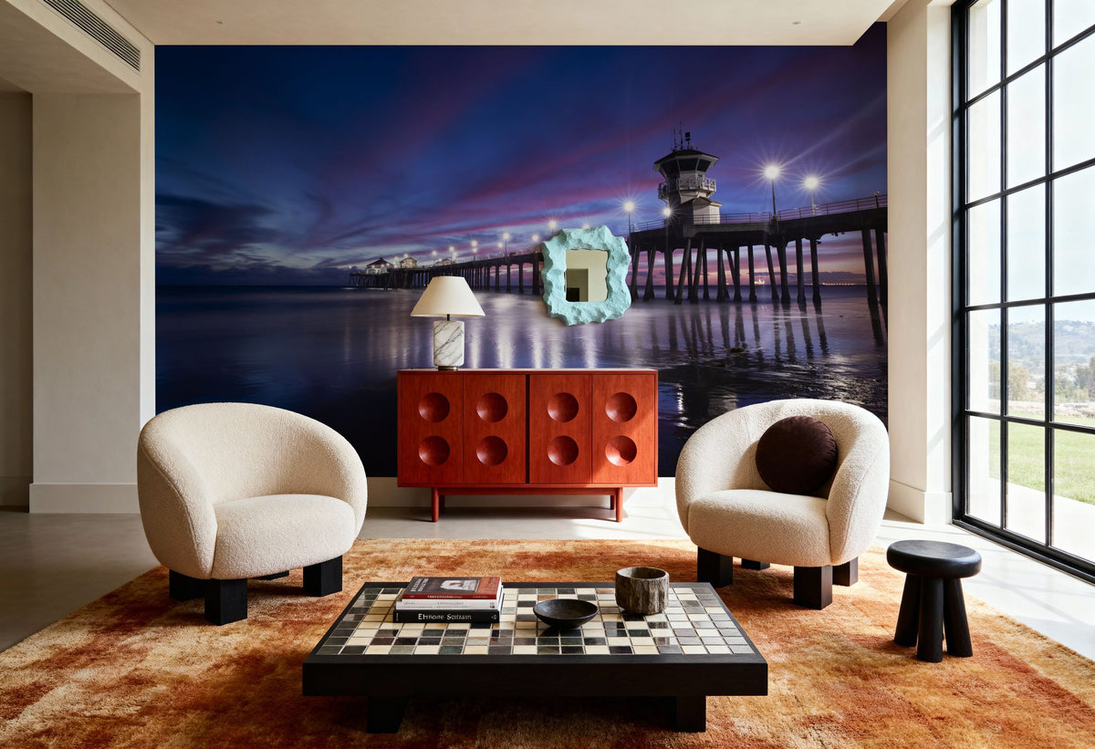 Twilight Harbor Mural Wallpaper - Blue Tone - room preview 02