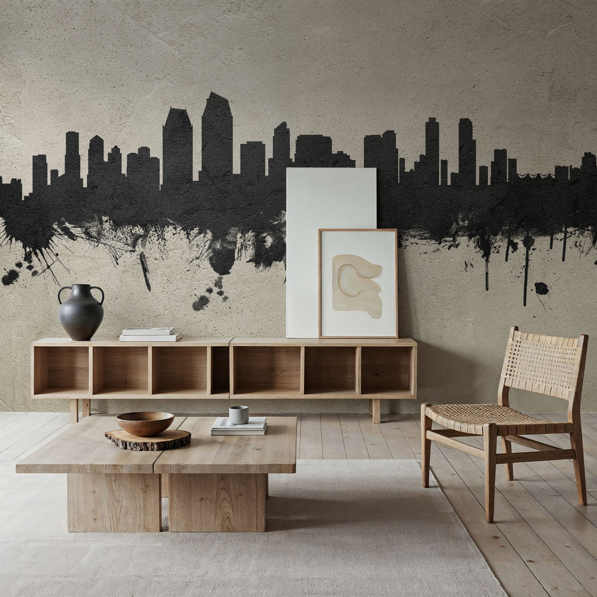 San Diego California Skyline Concrete Mural Wallpaper - room preview 02