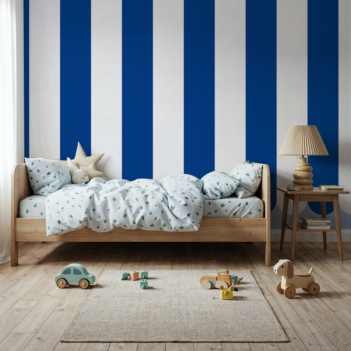Scalloped Circus Stripes, Blueberry Mural Wallpaper - room preview 02
