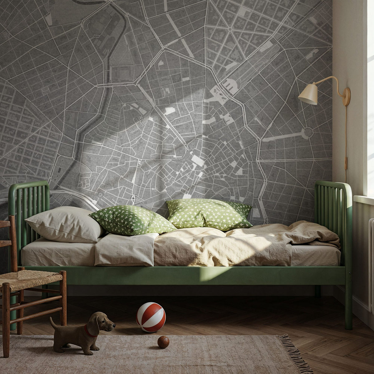 Palma De Mallorca City Grey Mural Wallpaper - room preview 02