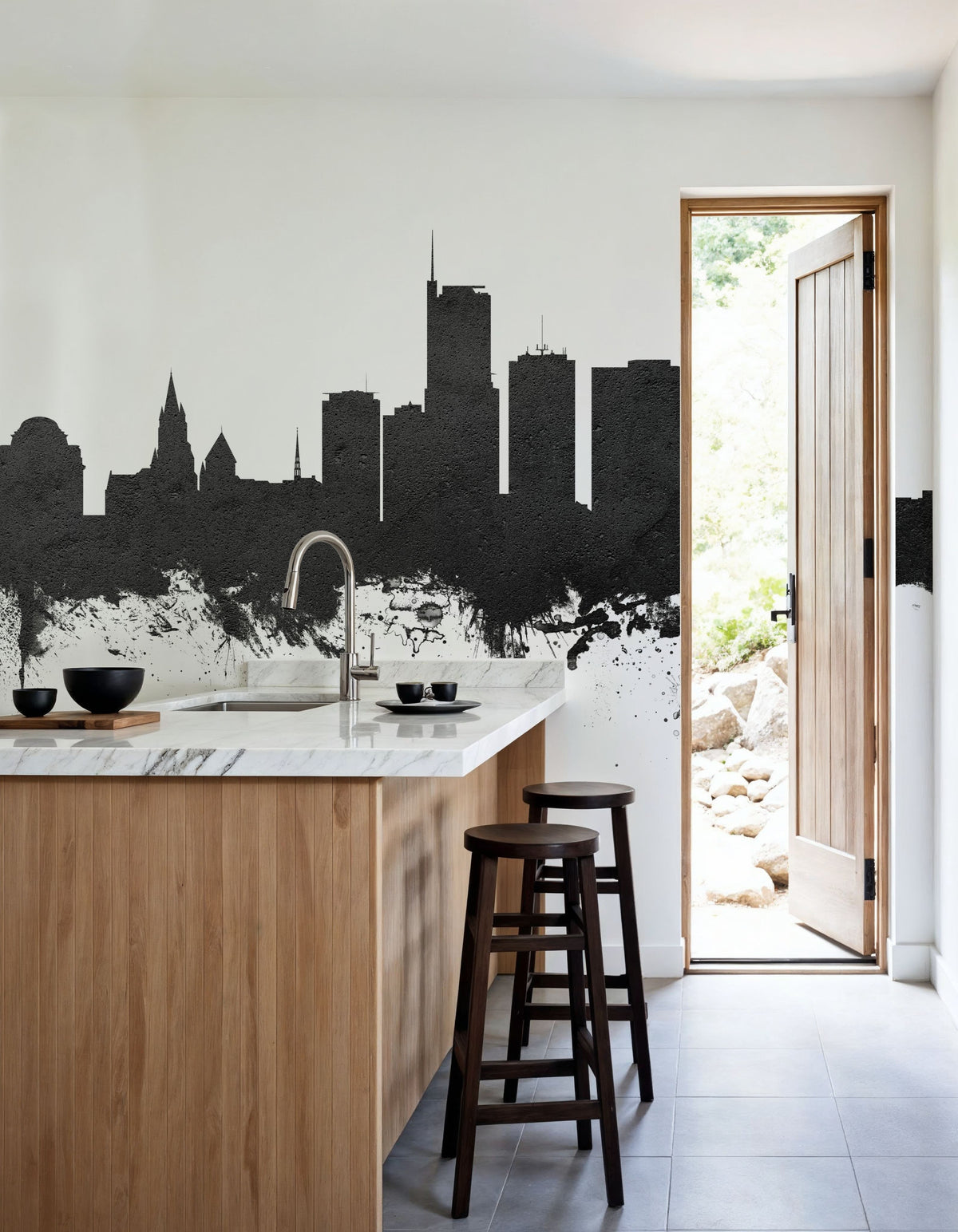 Essen Germany Skyline Black & White Mural Wallpaper - room preview 02