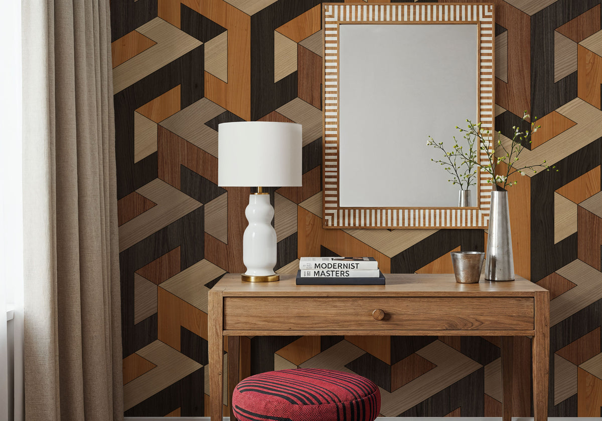 Stacking Wood Mural Wallpaper - room preview 02