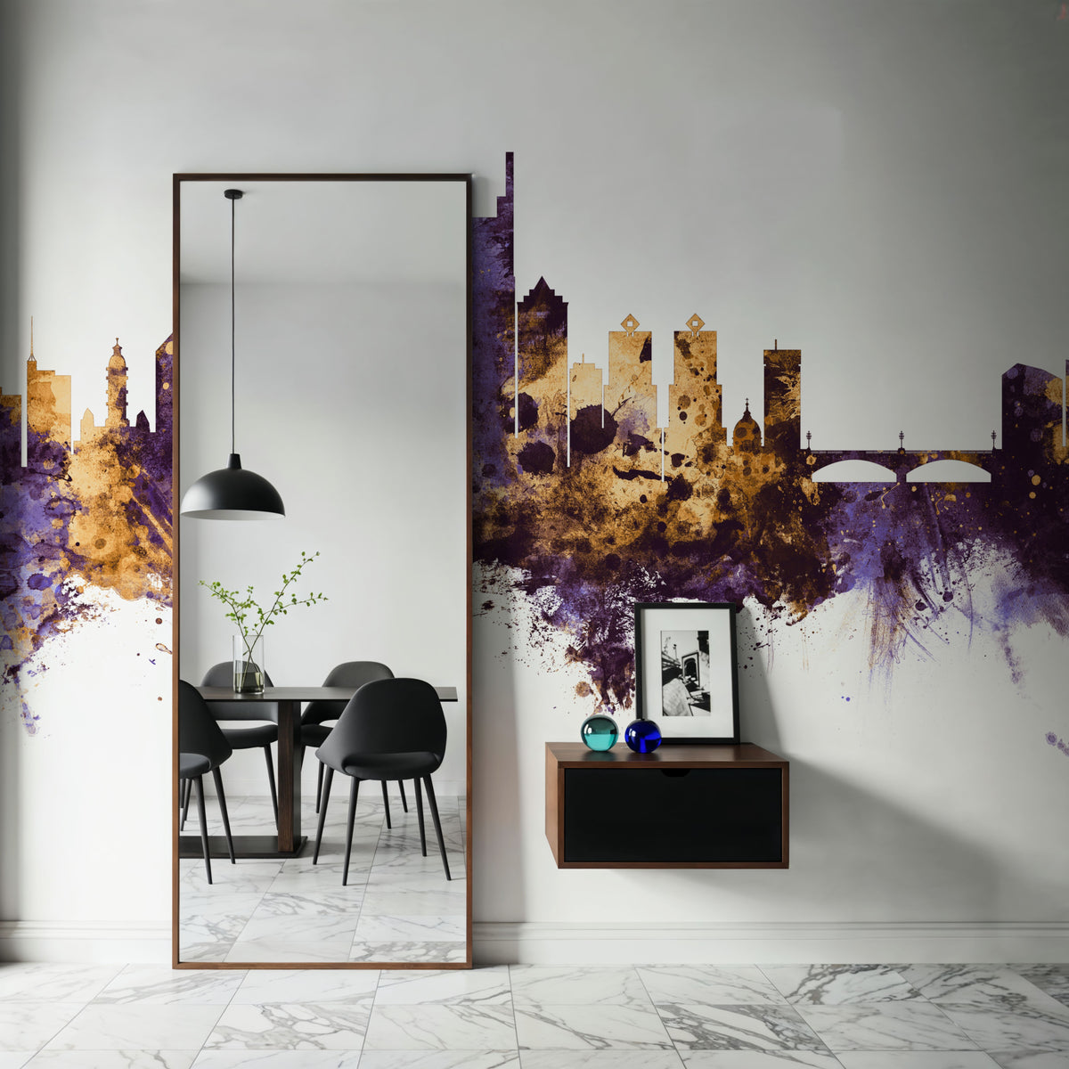 Philadelphia Skyline Purple & Gold Mural Wallpaper - room preview 02