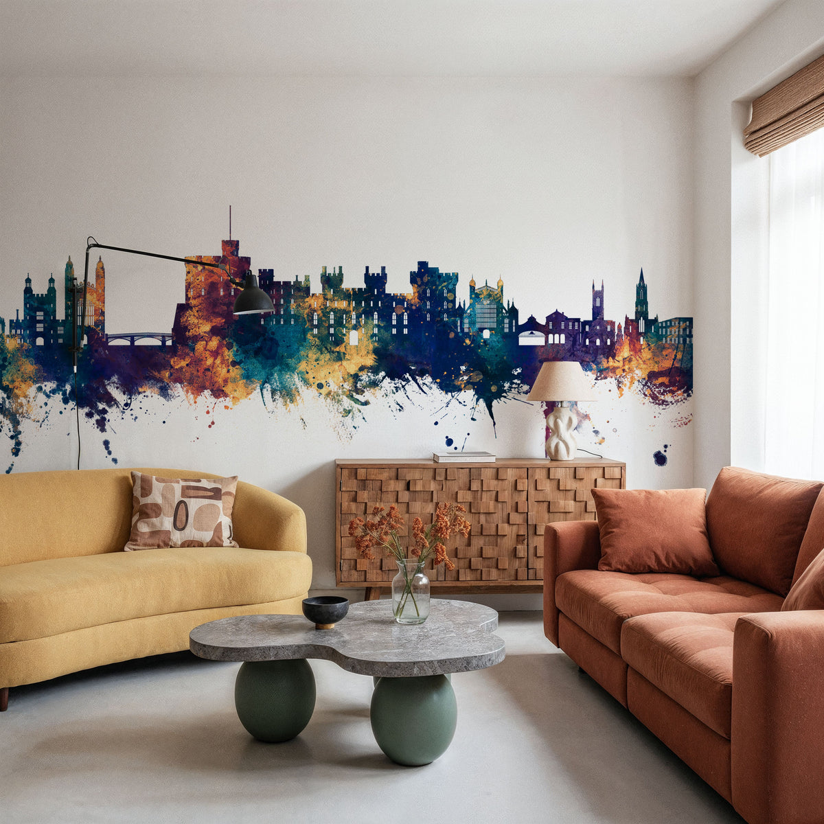 Windsor England Skyline Blue & Bronze Mural Wallpaper - room preview 02