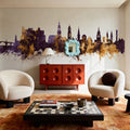 Heidelberg Germany Skyline Purple & Gold Mural Wallpaper - room preview 02