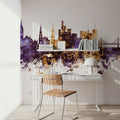 Inverness Scotland Skyline Purple & Gold Mural Wallpaper - room preview 02