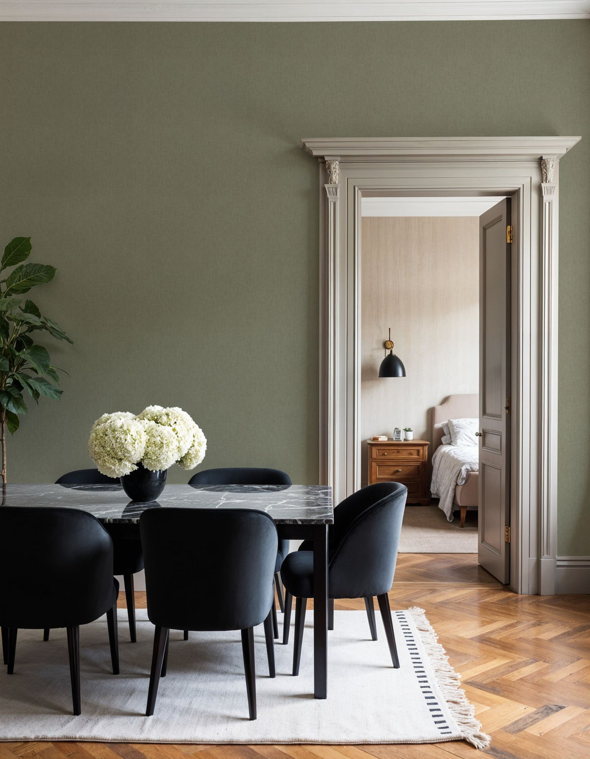 Linen Mist Neutral Collection, Hint of Olive Mural Wallpaper - room preview 02