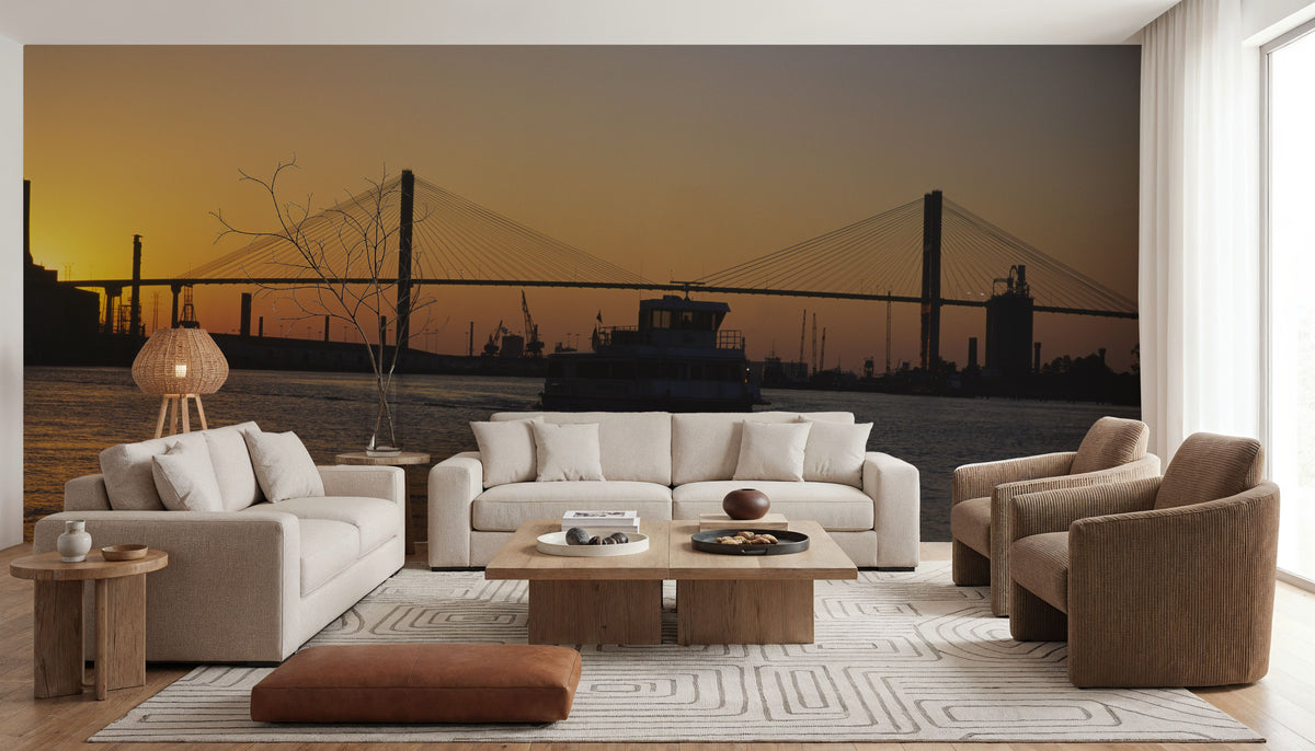 Golden Bridge Silhouette, Mural Wallpaper - room preview 02