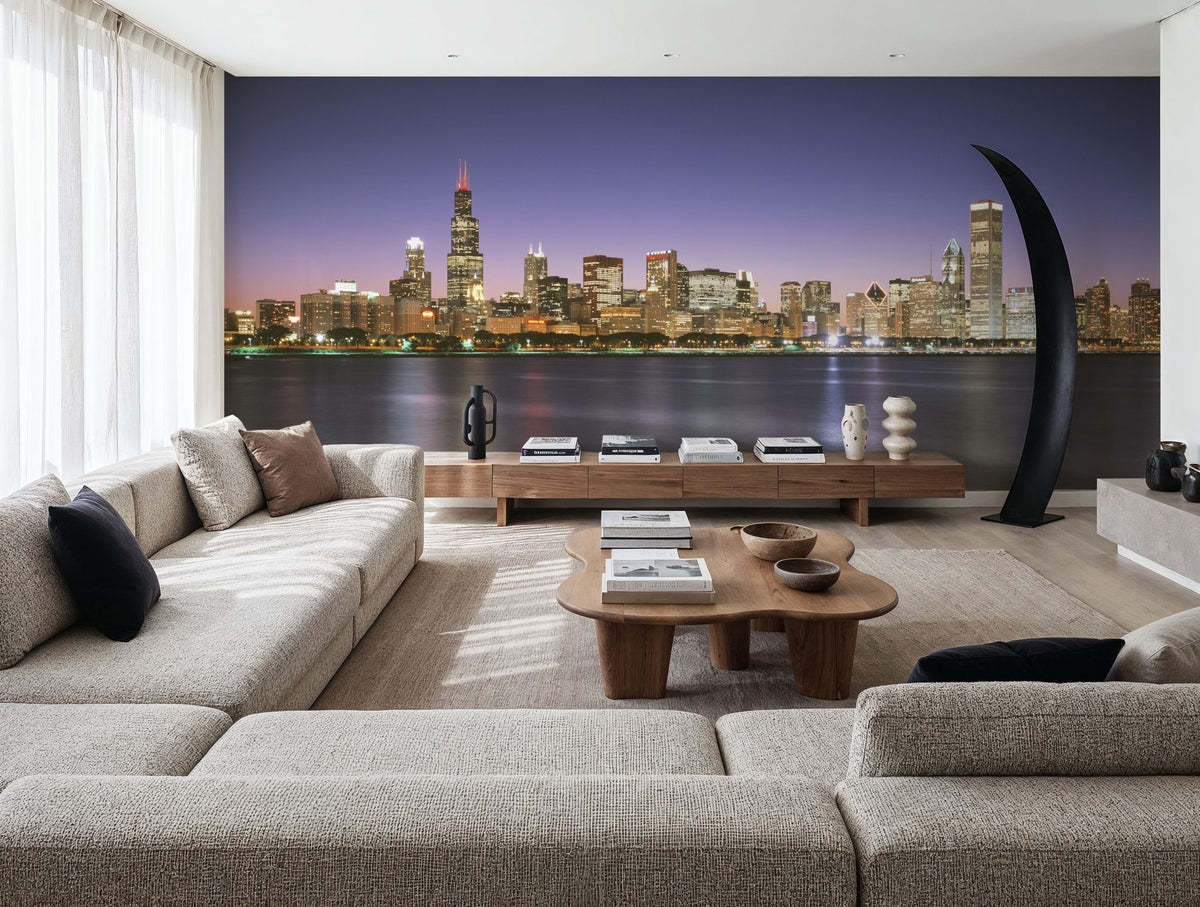 Twilight Skyline Silhouette Mural Wallpaper - room preview 02