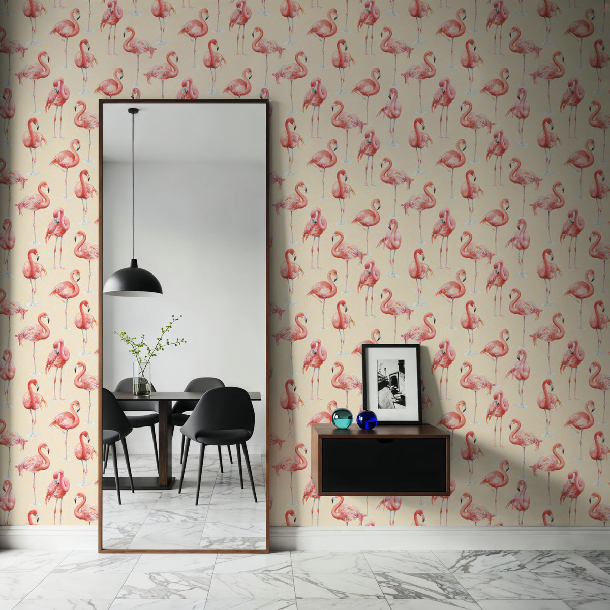 Flamingo Goals Yellow Mural Wallpaper - room preview 02