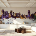 Stamford Connecticut Skyline Purple & Gold Mural Wallpaper - room preview 02