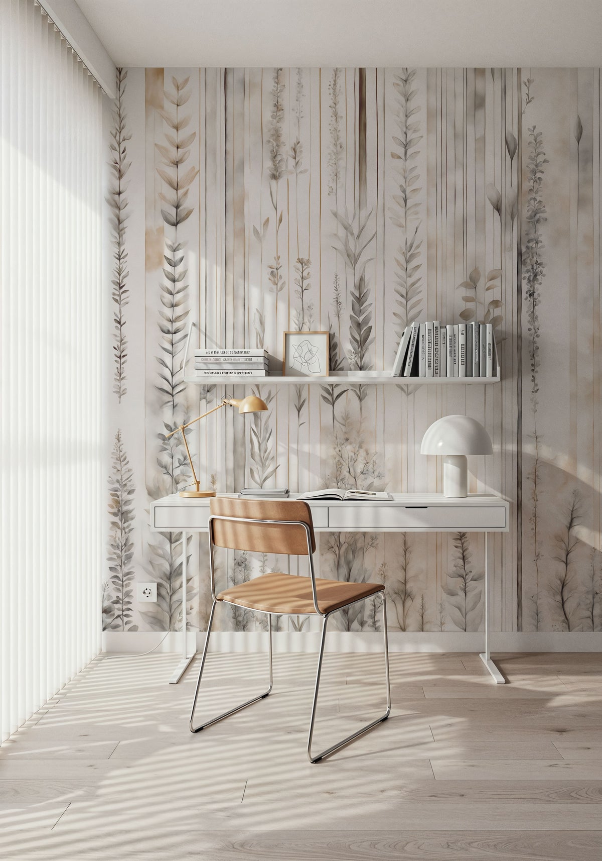 Botanical Wall Beige Mural Wallpaper - room preview 02
