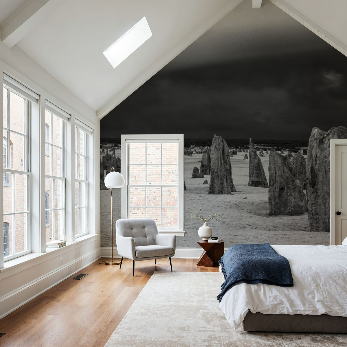 Storm Clouds and Rocks BW Mural Wallpaper - room preview 02