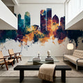 Dayton Ohio Skyline Blue & Bronze Mural Wallpaper - room preview 02