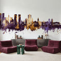 Lima Peru Skyline Purple & Gold Mural Wallpaper - room preview 02