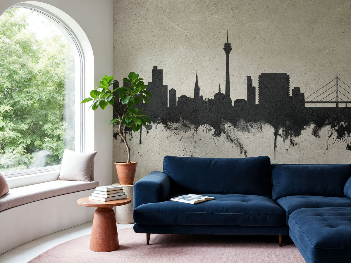 Düsseldorf Germany Skyline Concrete Mural Wallpaper - room preview 02