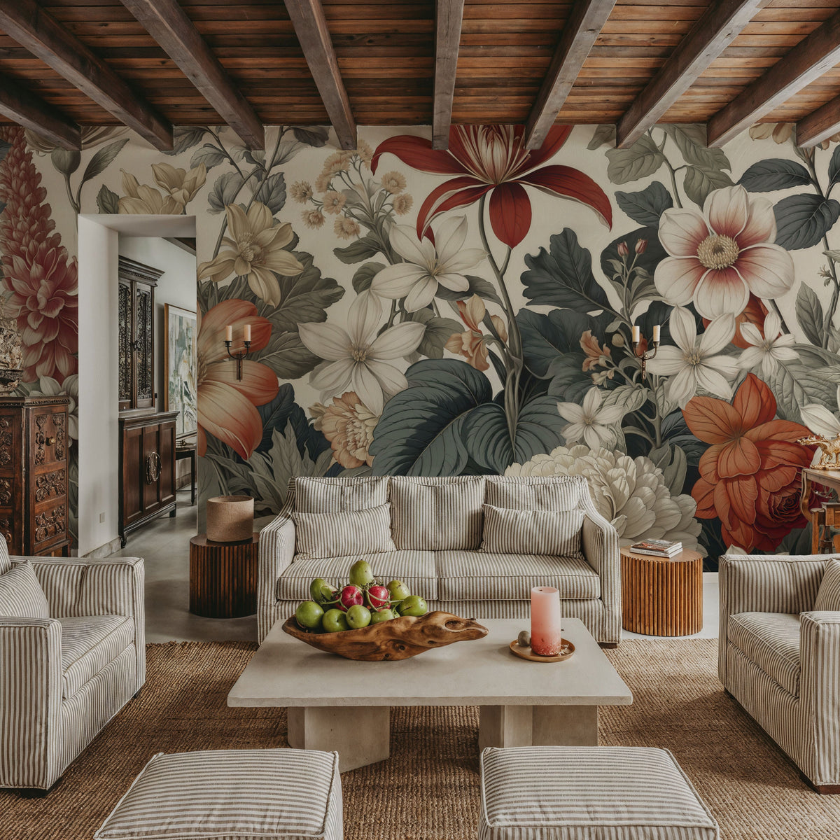 Dahlia Days, Orange Mural Wallpaper - room preview 02