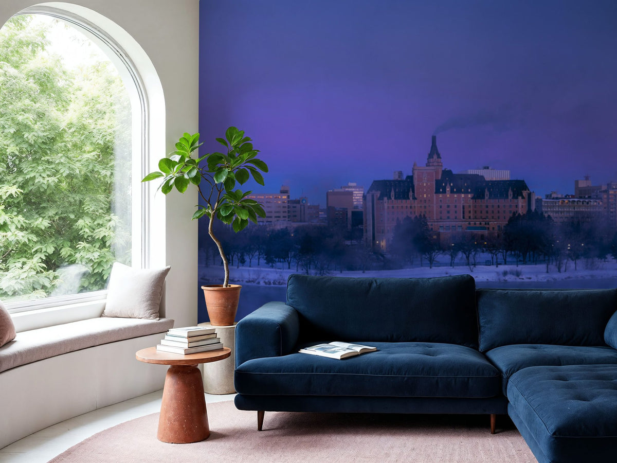 Saskatoon Skyline in Winter Mural Wallpaper - room preview 02