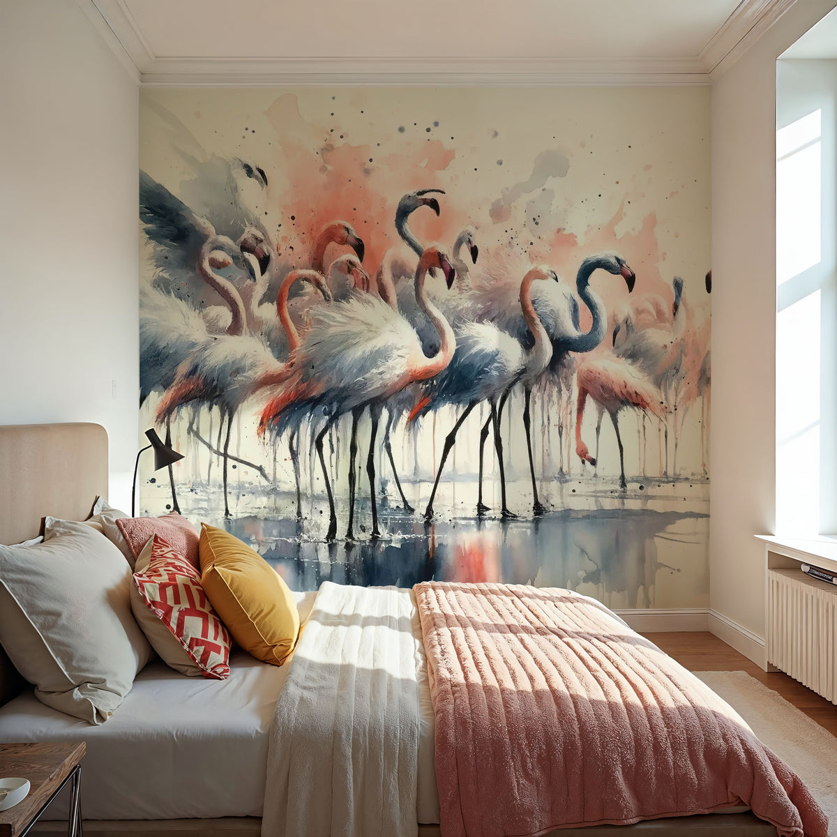 Elegance of Flamingos At Rest Mural Wallpaper - room preview 02