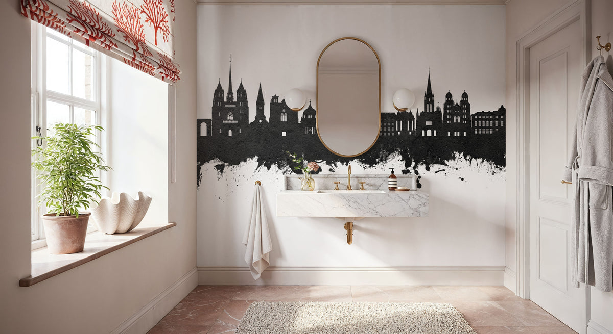 Dijon France Skyline Black & White Mural Wallpaper - room preview 02