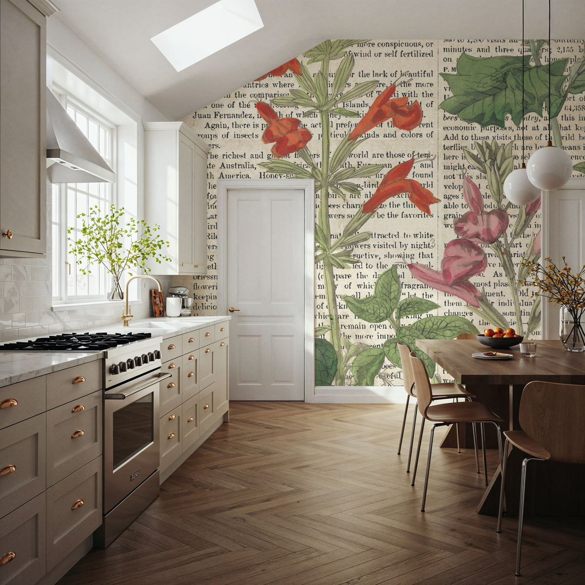 Salvia Florals on Newsprint I Mural Wallpaper - room preview 02