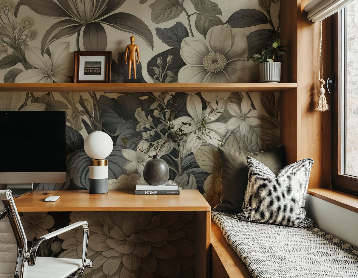 Dahlia Days, Beigy Lime Mural Wallpaper - room preview 02