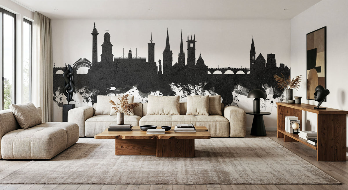 Shrewsbury England Skyline Black & White Mural Wallpaper - room preview 02