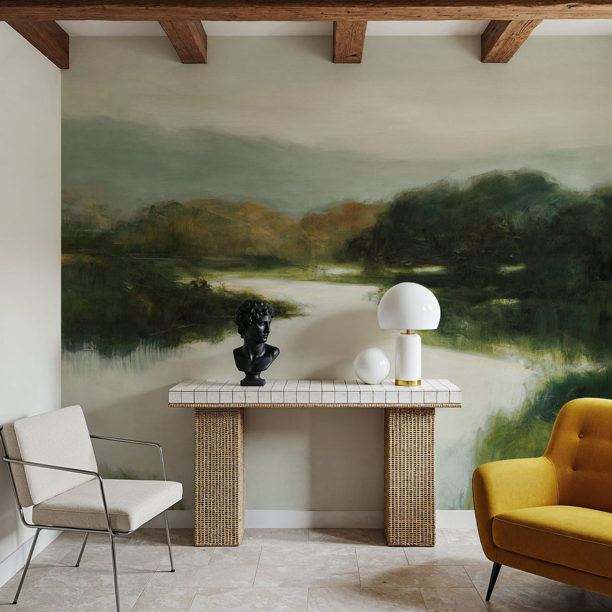 Mirror Lake Neutral Mural Wallpaper - room preview 02