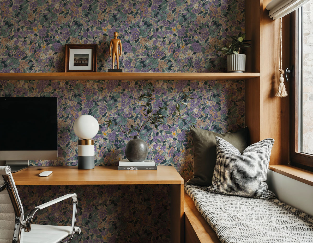 Floral Blossom Viola Mural Wallpaper - room preview 02