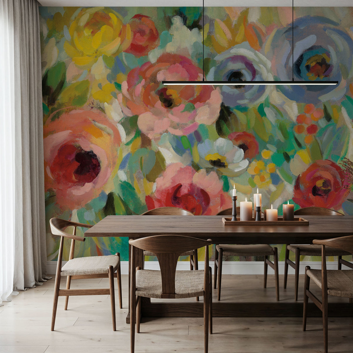 Vivid Coral Floral I Mural Wallpaper - room preview 02