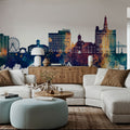 Davenport Iowa Skyline Blue & Bronze Mural Wallpaper - room preview 02