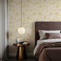 Kala Flowers Yellow on White Mural Wallpaper - room preview 02