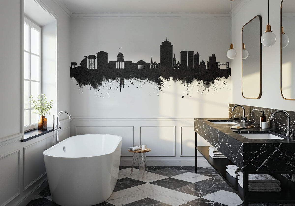 Montgomery Alabama Skyline Black & White Mural Wallpaper - room preview 02