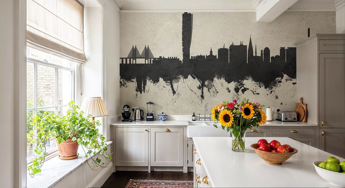 Malmö Sweden Skyline Concrete Mural Wallpaper - room preview 02