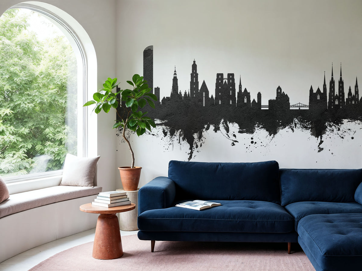 Wroclaw Poland Skyline Black & White Mural Wallpaper - room preview 02