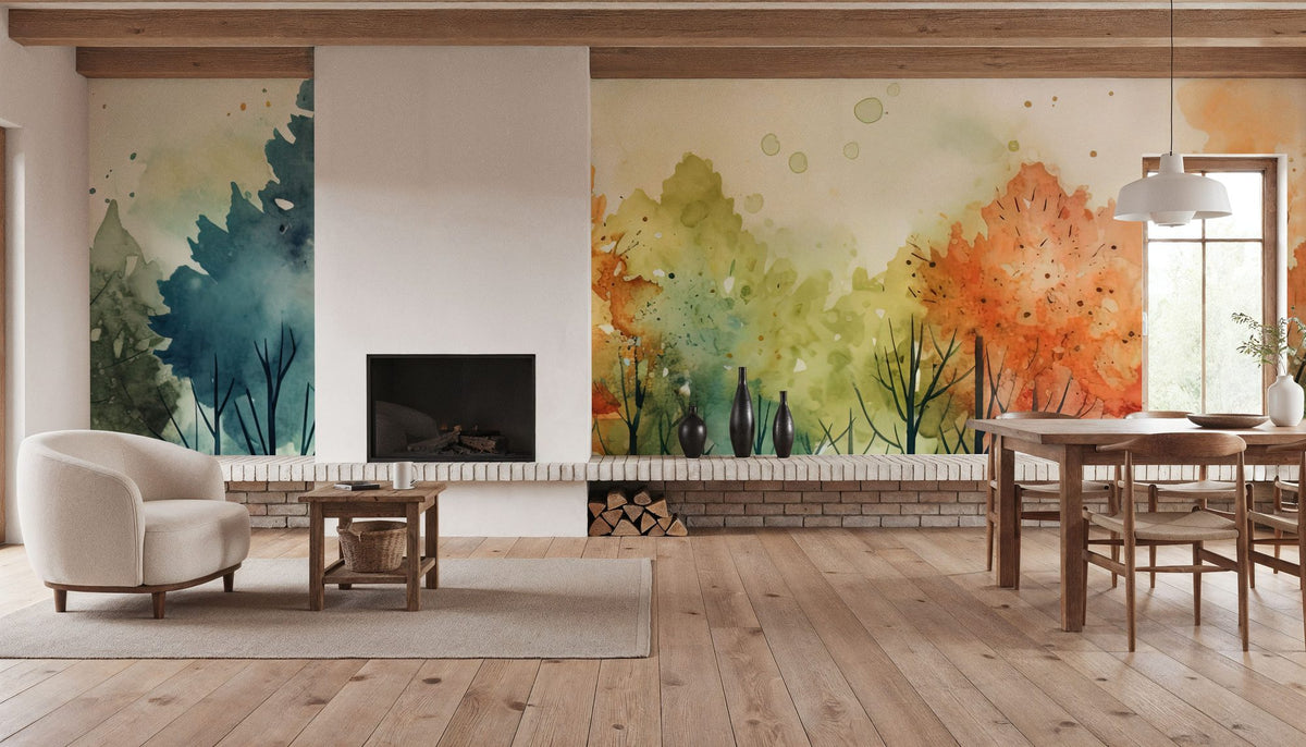Watercolor Fall Mural Wallpaper - room preview 02