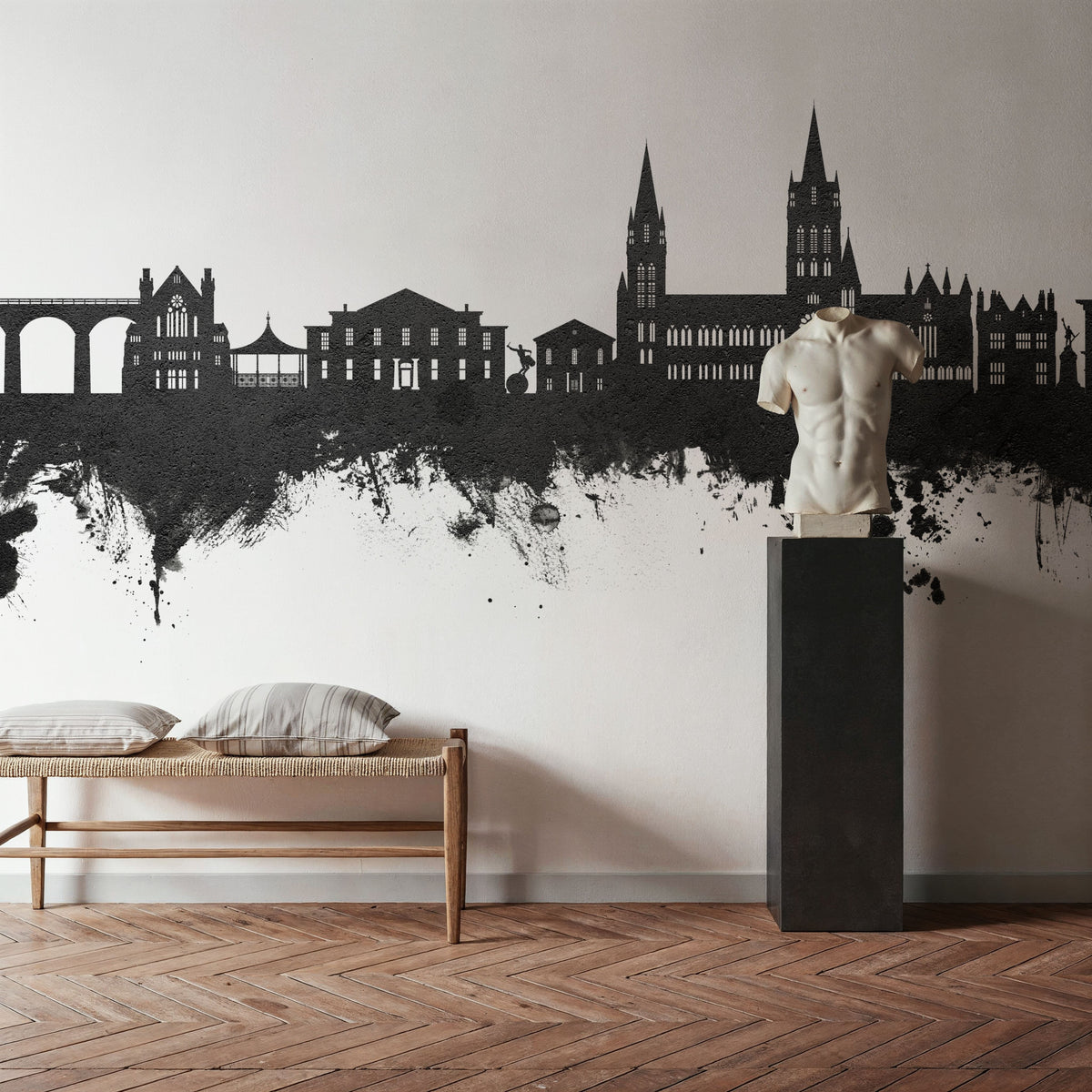 Truro England Skyline Black & White Mural Wallpaper - room preview 02