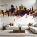 Middlesbrough England Skyline Purple & Gold Mural Wallpaper - room preview 02